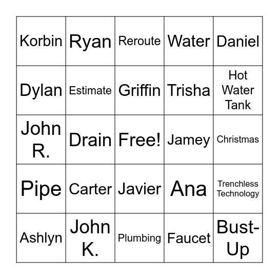 Hi-Tech Plumbing Bingo Card