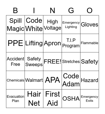 Walmart June National Safety Month Bingo Card