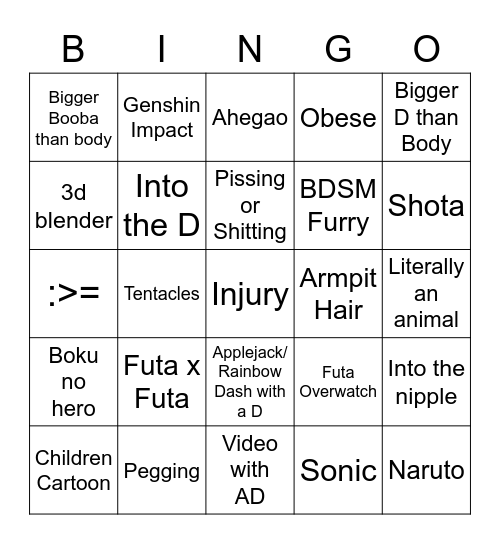 Rule34 Bingo Card