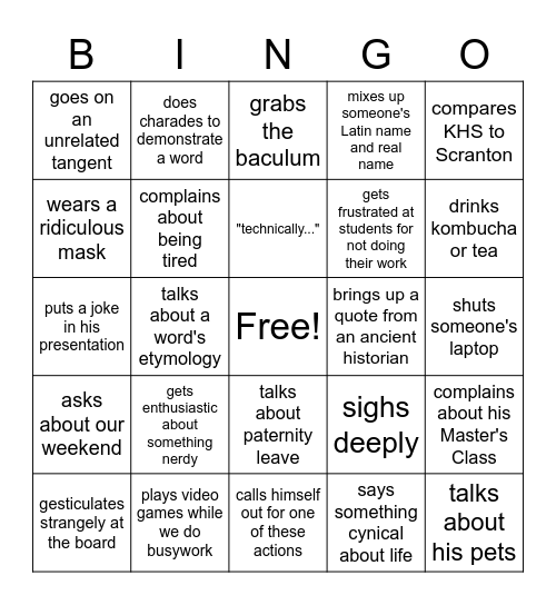 Magister Bingo Card