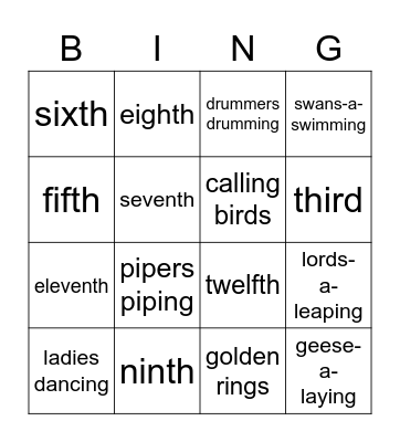 Christmas Numbers Bingo Card