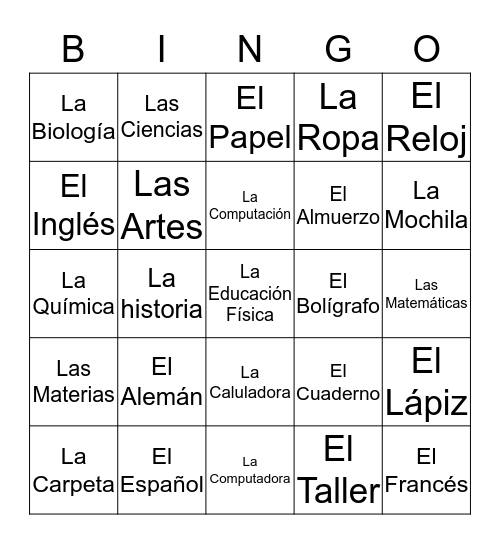 Capítulo 4 Vocabulario Bingo Card