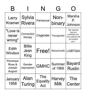 LGBTQ+ BRG BINGO Card