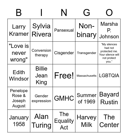 LGBTQ+ BRG BINGO Card
