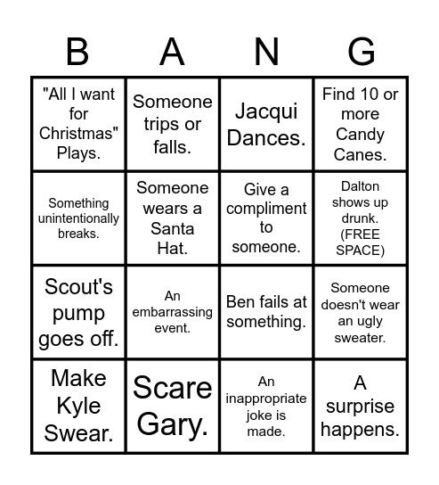 Staff Christmas BANG Bingo Card