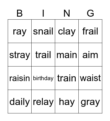 ai- ay- bingo Card