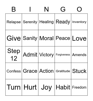 Celebrate Recovery Bingo Card