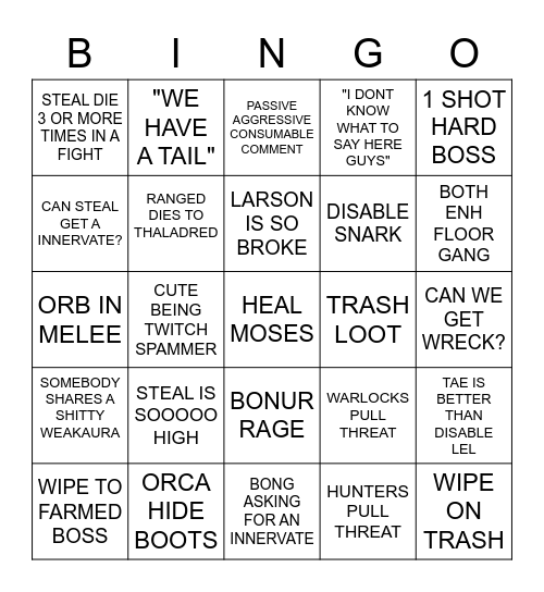 SHINGO Bingo Card