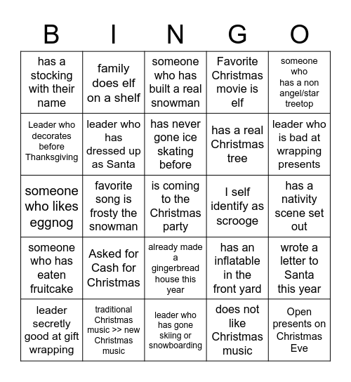 Bingo Christmas Edition Bingo Card