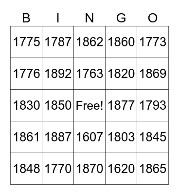 US History Fall 2021 Bingo Card