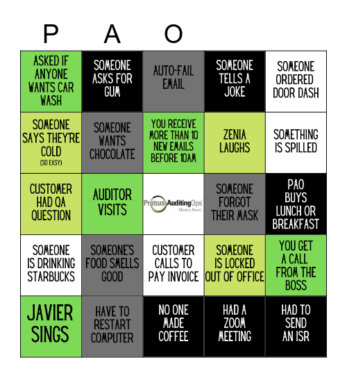 DAY IN THE LIFE AT PAO Bingo Card