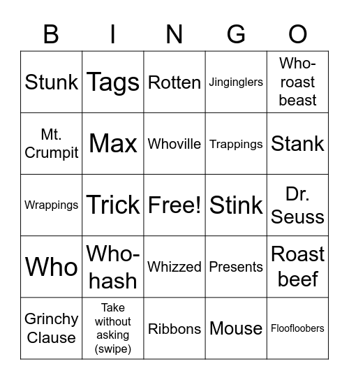 Grinch Bingo Card