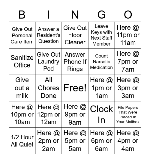 Salvation Army Bingo Card