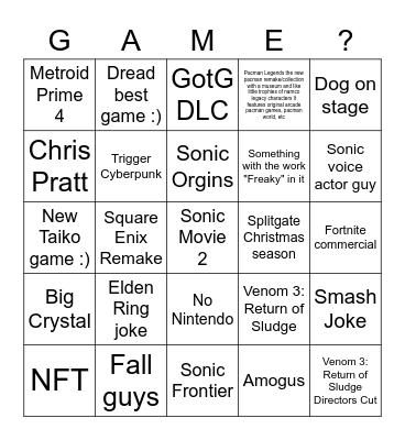 Game award Bingo Card