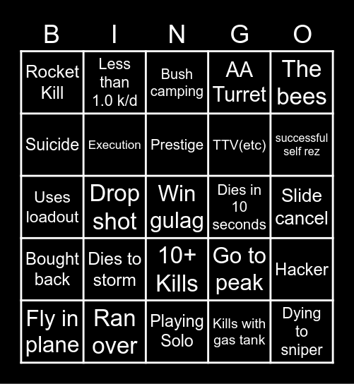 Caldera warzone bingo Card