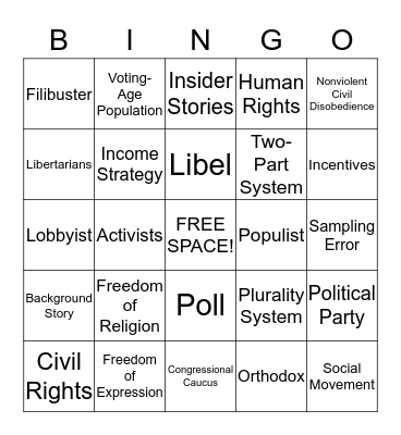 Government Terms  Bingo Card