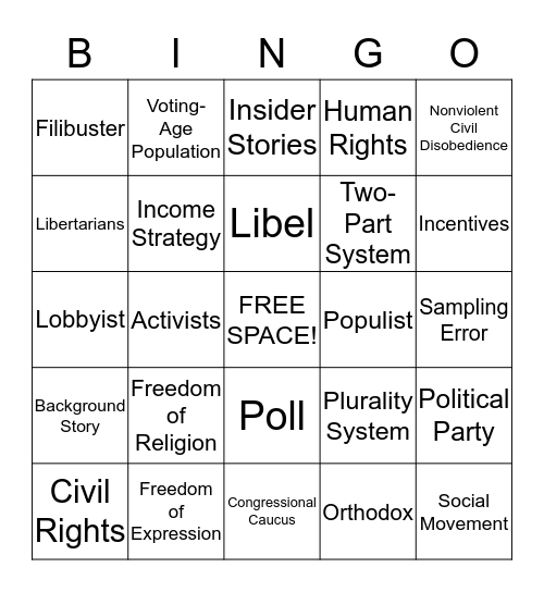 Government Terms  Bingo Card