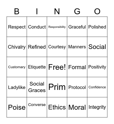 Back to the Basics- Well Done Etiquette Bingo Card