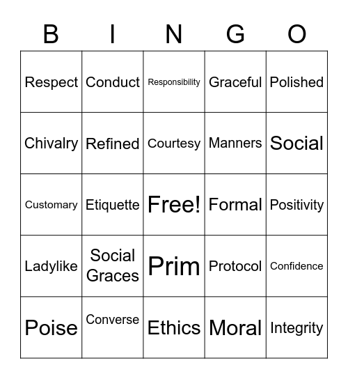Back to the Basics- Well Done Etiquette Bingo Card