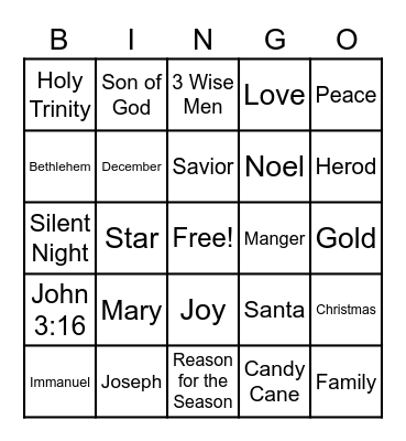 Merry Christmas Bingo Card