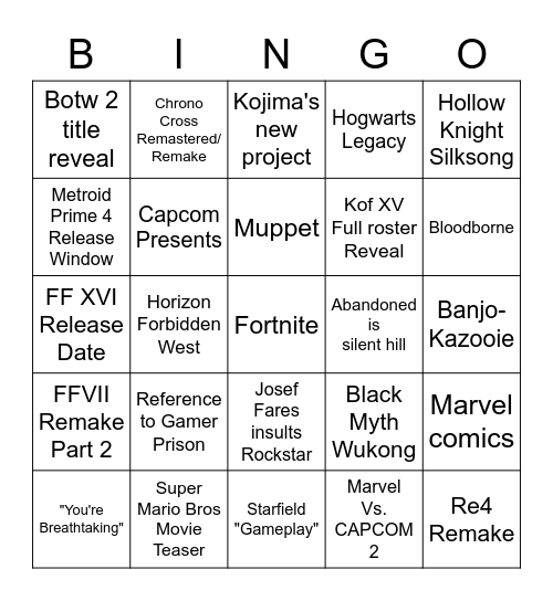 Untitled Bingo Card