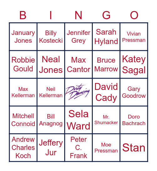 Dirty Dancing Bingo Card