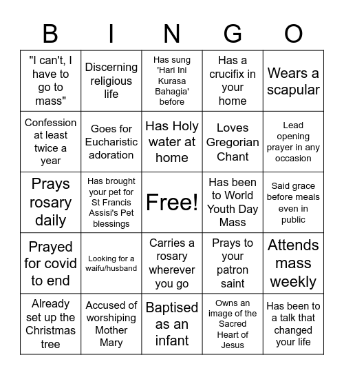 KLSD WYD Bingo Challenge Bingo Card