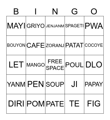 CREOLE Bingo Card