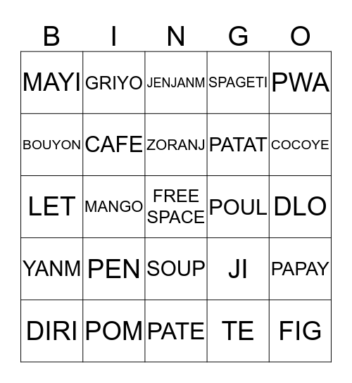 CREOLE Bingo Card