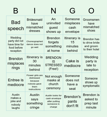 wedding bingo Card