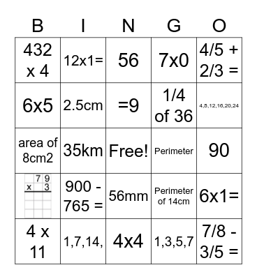 Multiplication Bingo Card