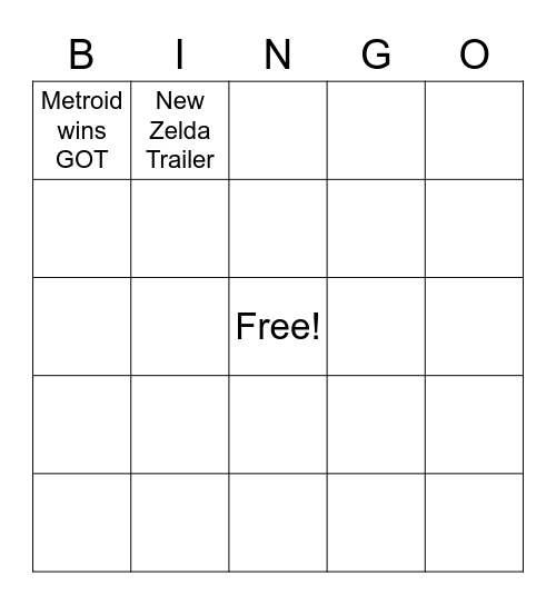 Game Awards Bingo Card