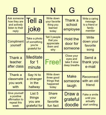 Bronx Science Gratitude Bingo Card