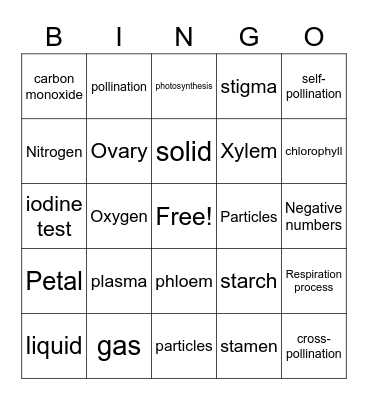 States of matter Bingo Card