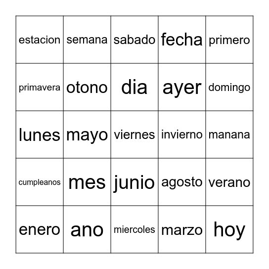 El Calendario Bingo Card
