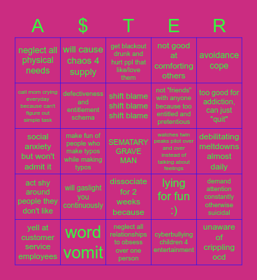 aster b4 rebirth Bingo Card