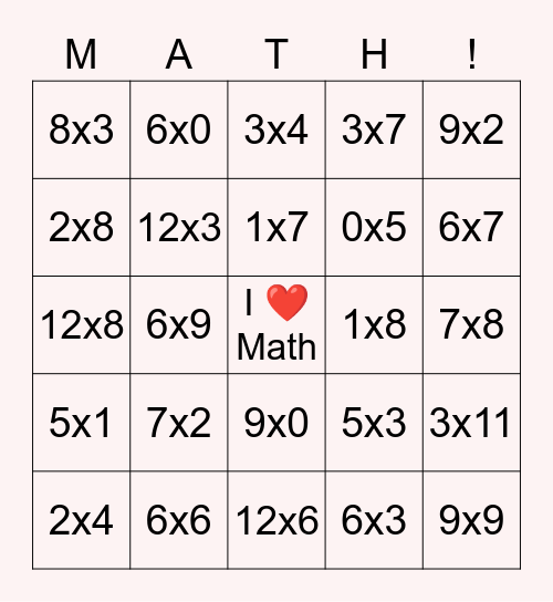 Multiplication Bingo Card