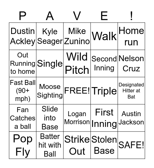 Day at the Mariners Bingo Card