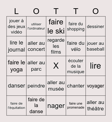French Hobbies Madame I Bingo Card
