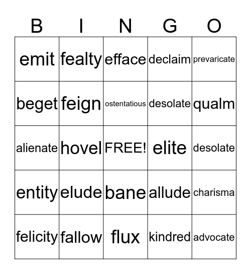 Vocabulary Review Bingo Card