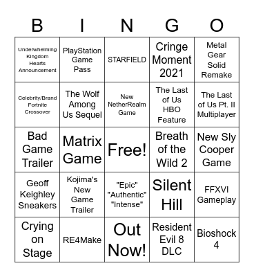 The Game Awards Bingo Card