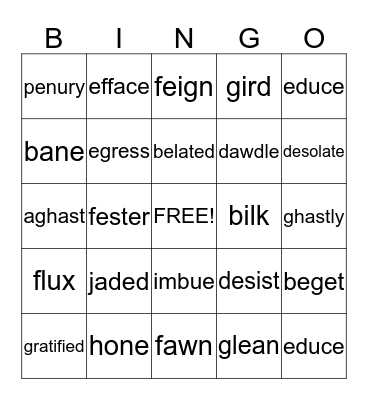 *Vocabulary Review* Bingo Card