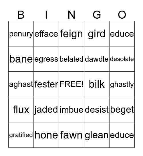 *Vocabulary Review* Bingo Card