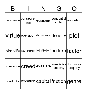 Marzano Grade 5 Bingo Card