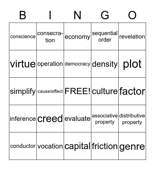 Marzano Grade 5 Bingo Card