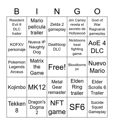 Games Awards Bingo Card