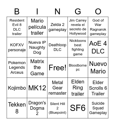 Games Awards Bingo Card