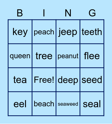 ee, ea, ey Bingo Card