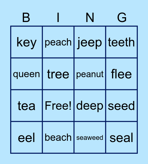 ee, ea, ey Bingo Card