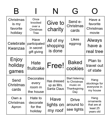 Christmas Bingo Card